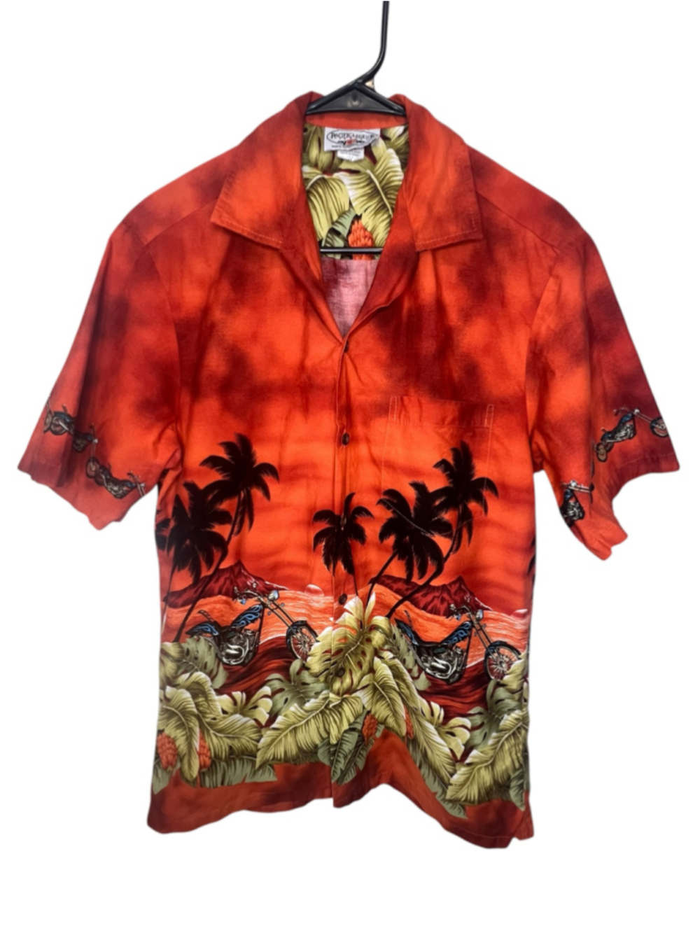 Pacific Legend Hawaiian Motorcycle Palm Trees Short Sleeve Button Up Shirt